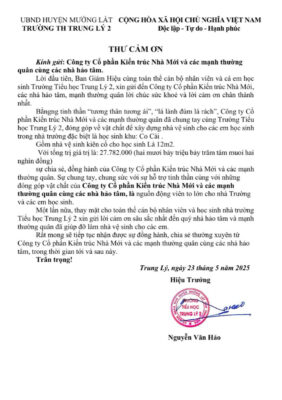 Thiện nguyện vùng cao ý nghĩa 2025| Nhà Mới xây nhà vệ sinh cho học sinh Mường Lát 5 Thư cảm ơn của Ban giám hiệu trường Trung Lý 2
