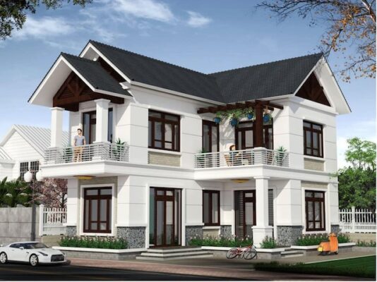 Nhà mái Nhật chữ L có sân vườn – 3 Mẫu thiết kế đẹp, thoáng khi xây nhà trọn gói 14 Nhà mái Nhật chữ L 2 tầng có sân vườn bên hông