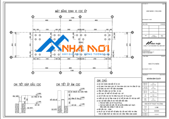 bản vẽ kết cấu móng chi tiết từng phần, bao gồm định vi cọc ép