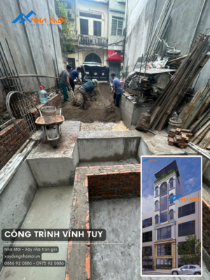 đổ nền nhà bằng cát khi xây công trình nhà phố 5 tầng 1 tum Vĩnh Tuy