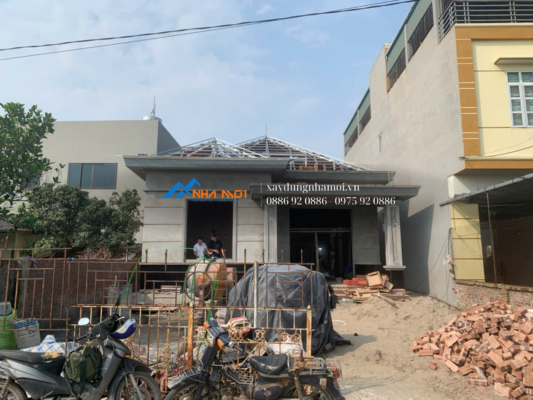 Hình ảnh thi công nhà 1 tầng mái nhật 120m2 tại Hải Dương