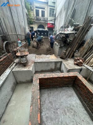 Hình ảnh bê tông móng tại công trình nhà phố 5 tầng 1 tum tại Vĩnh Tuy