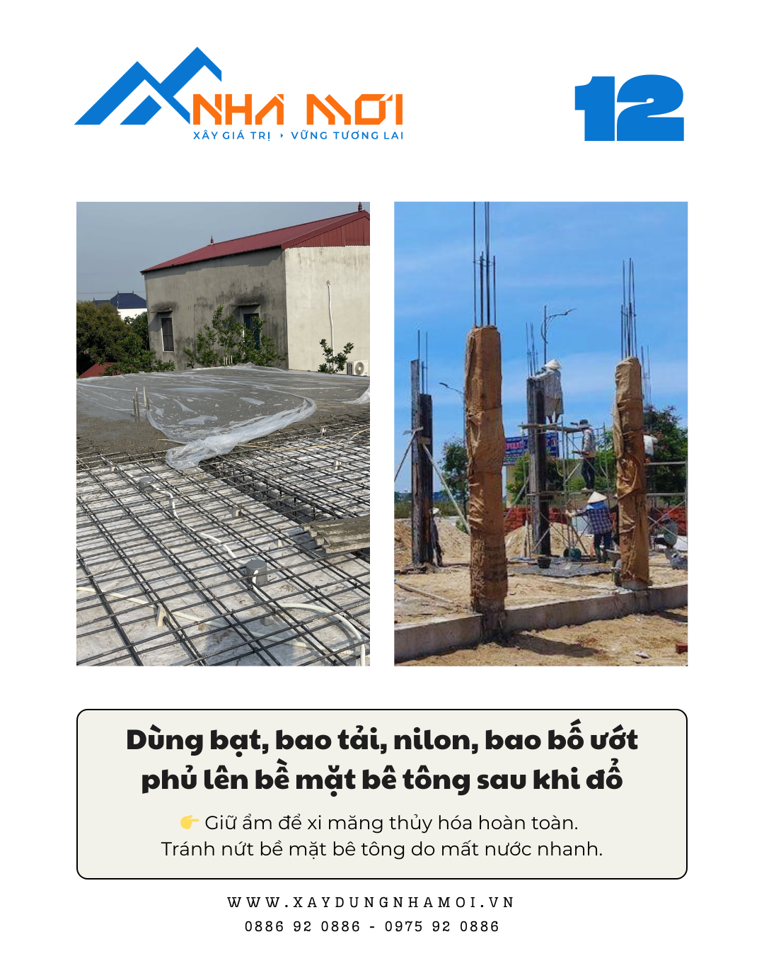 Che bề mặt sàn bê tông sau đổ để giữ ẩm Che bề mặt sàn bê tông sau đổ để giữ ẩm