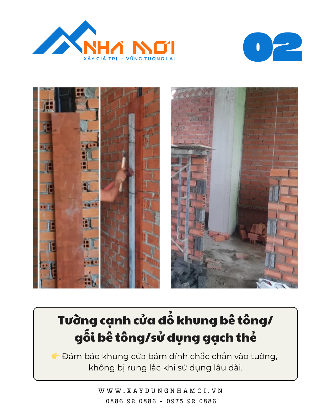 Xây gạch thẻ hoặc bê tông cho khung tường cạnh cửa Xây gạch thẻ hoặc bê tông cho khung tường cạnh cửa