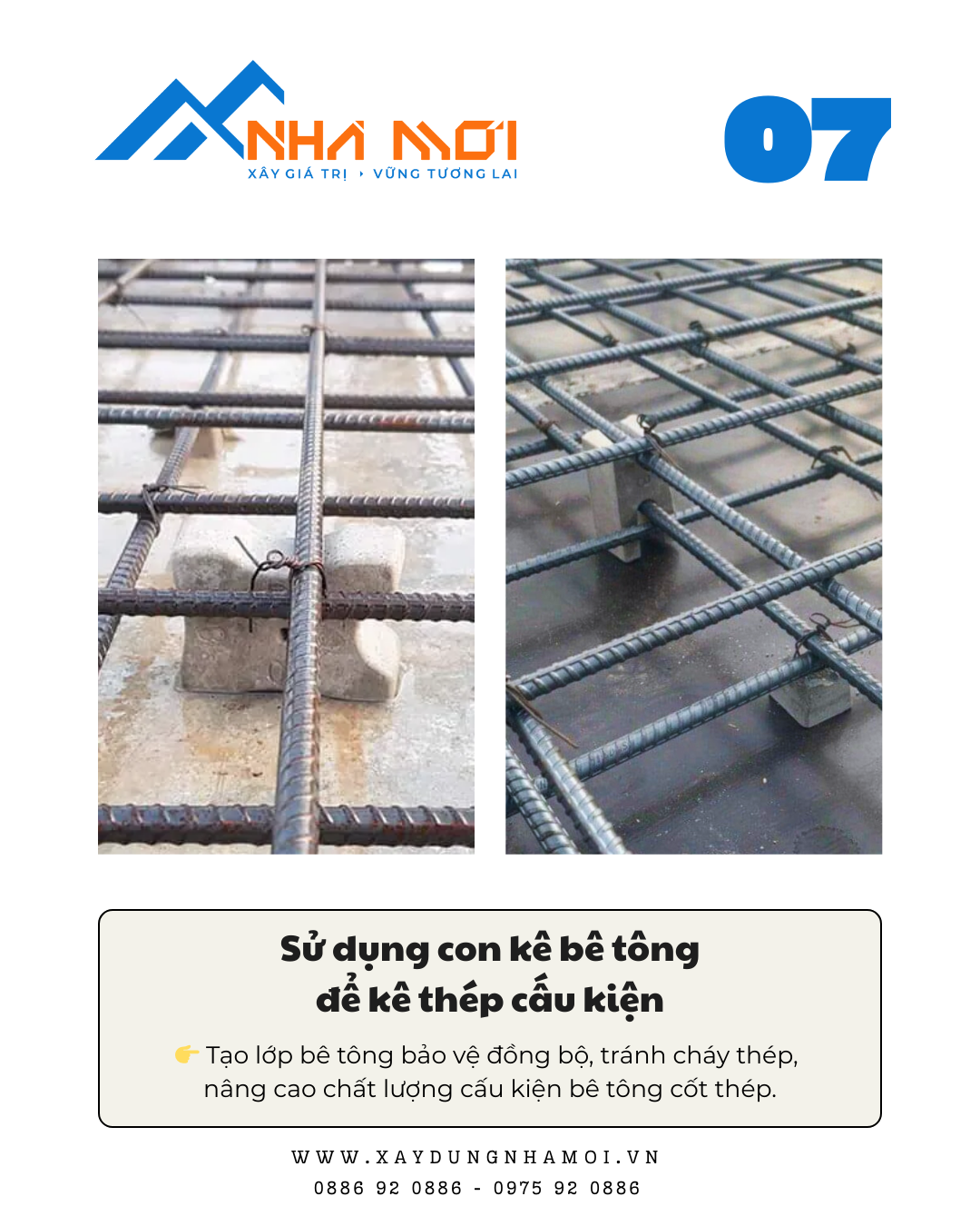 Dùng con kê bê tông để tránh cháy thép khi đổ bê tông cốt thép Dùng con kê bê tông để tránh cháy thép khi đổ bê tông cốt thép