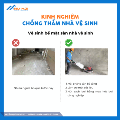 Kinh nghiệm chống thấm nhà vệ sinh - Vệ sinh kỹ càng bề mặt cần chống thấm