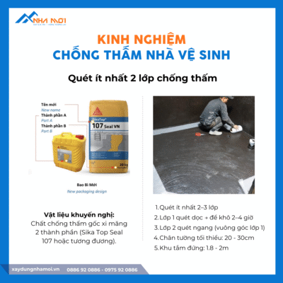 Chống thấm nhà vệ sinh bằng Chất chống thấm gốc xi măng 2 thành phần