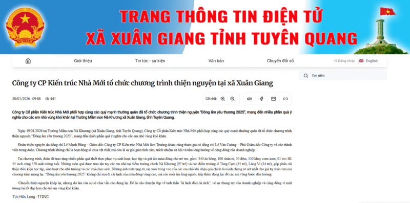 UBND Xã Xuân Giang, Tuyên Quang gửi lời cảm ơn về chương trình Đông Ấm Yêu Thương 2025 của Nhà Mới UBND Xã Xuân Giang, Tuyên Quang gửi lời cảm ơn về chương trình Đông Ấm Yêu Thương 2025 của Nhà Mới