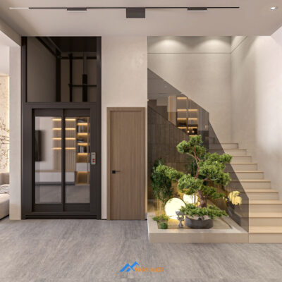 Thiết kế phòng khách bếp nhà 3 tầng - Khu vực thang