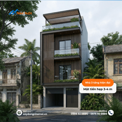 Nhà 3 tầng mặt tiền 3-4m hiện đại