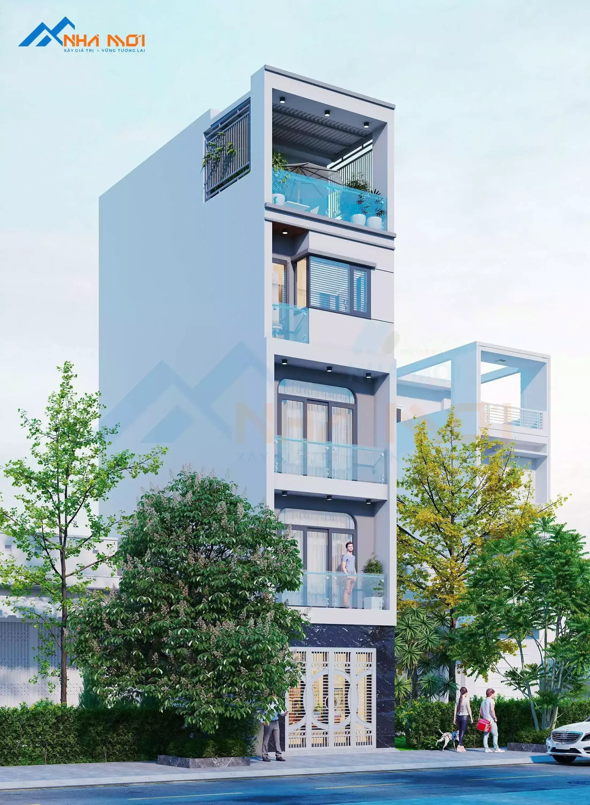 Mẫu Thiết Kế Kiến Trúc Nhà Phố 4 Tầng 1 tum